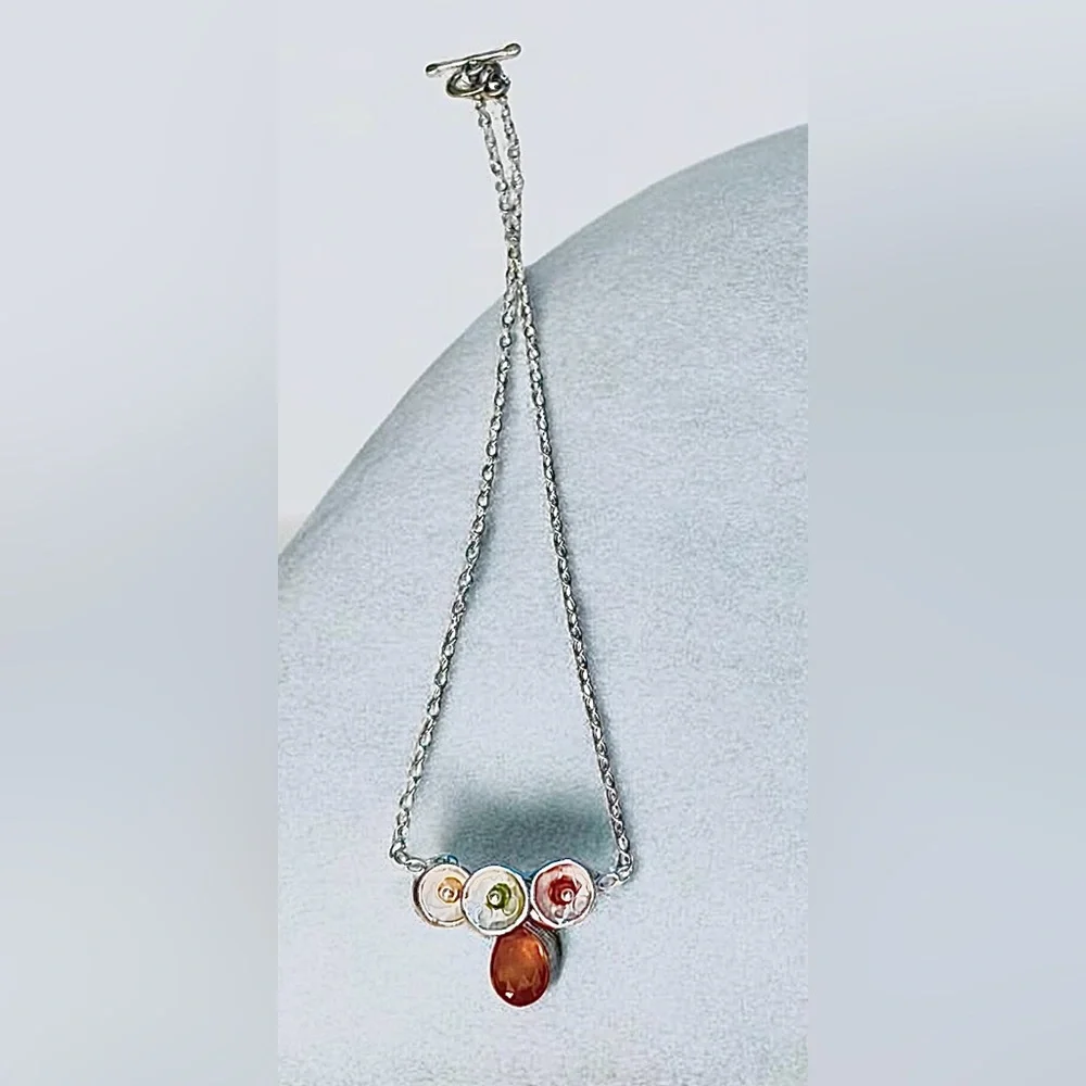 Sterling Silver Multicolor Pendant Necklace with Amber Teardrop - Picture 5 of 8